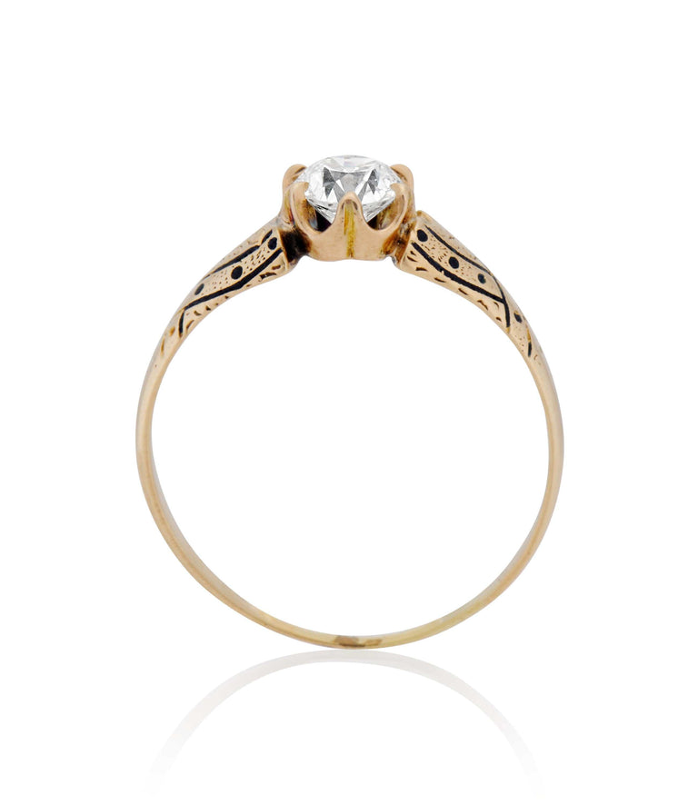 Victorian .48 Carat Old European Cut Diamond Yellow Gold Antique Engagement Ring