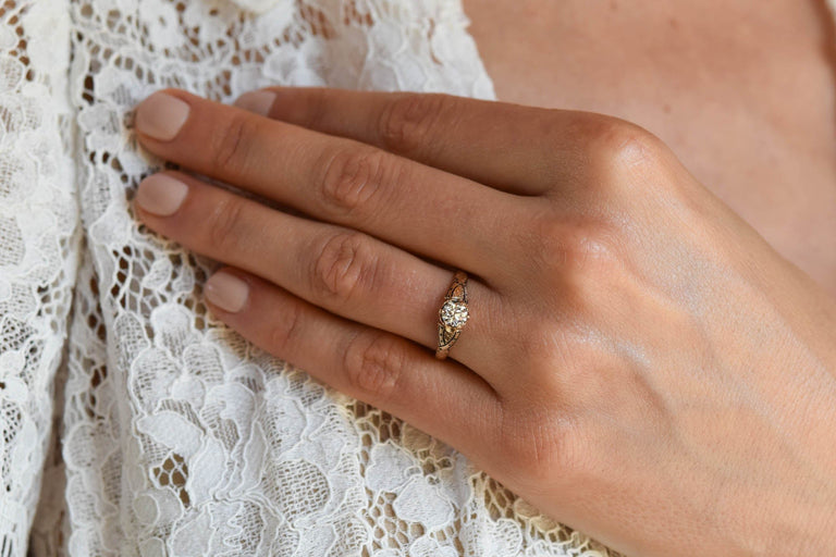 Victorian .48 Carat Old European Cut Diamond Yellow Gold Antique Engagement Ring