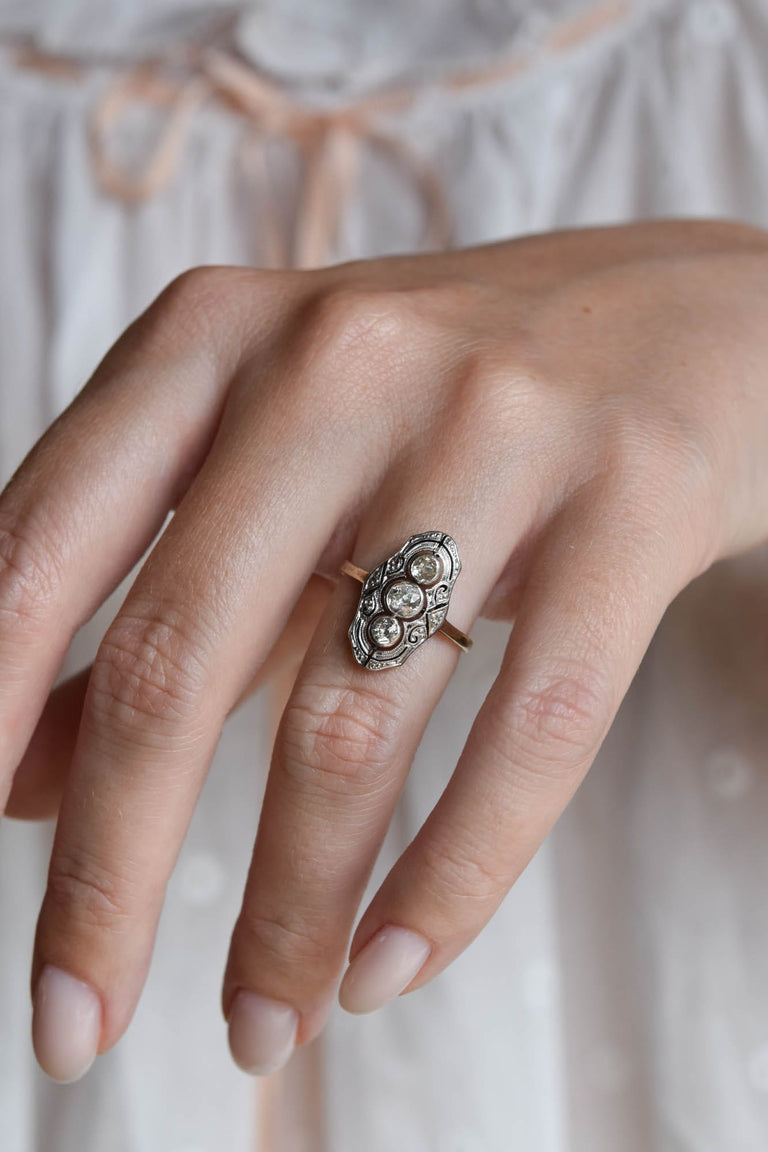 Victorian .50 Carat Old European Cut Diamond Antique Navette Ring