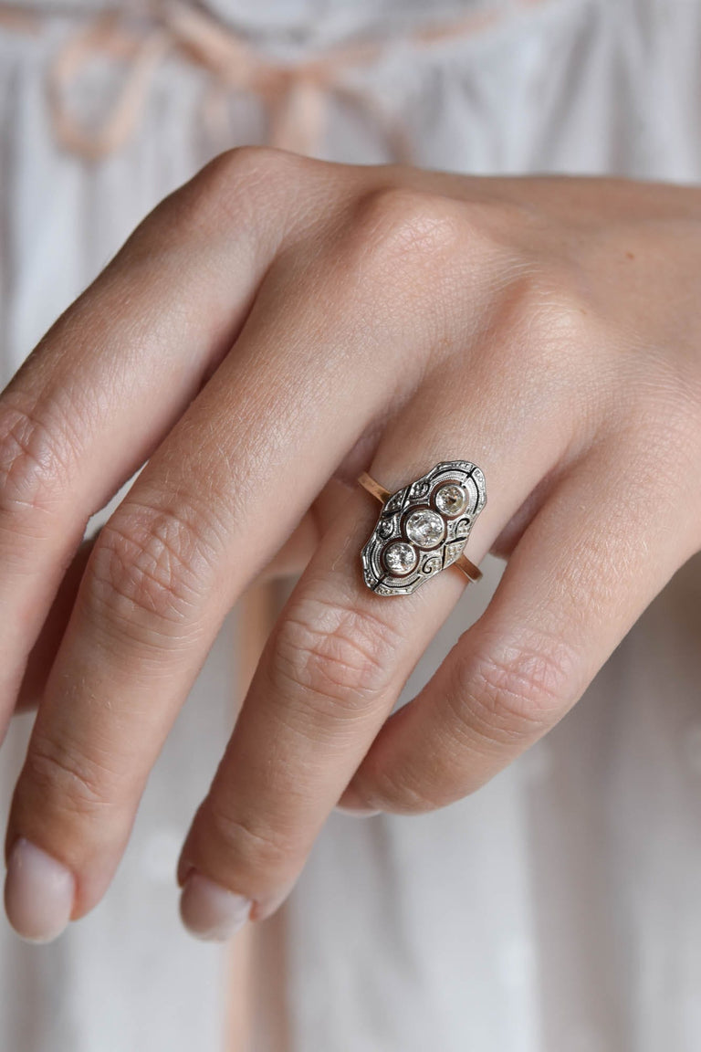 Victorian .50 Carat Old European Cut Diamond Antique Navette Ring