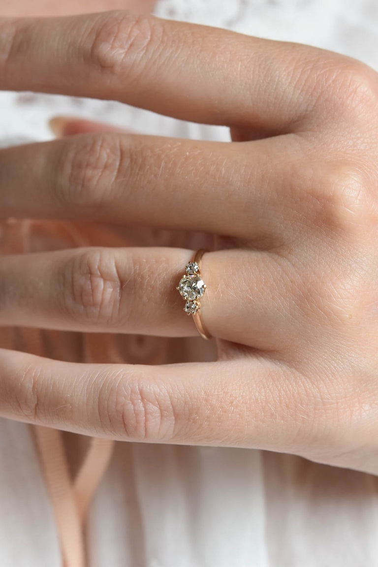 Victorian .50 Carat Old European Cut Diamond Three Stone Antique Engagement Ring
