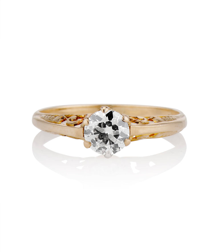 Victorian .50 Carat Old European Cut Diamond Yellow Gold Solitaire Vintage Engagement Ring