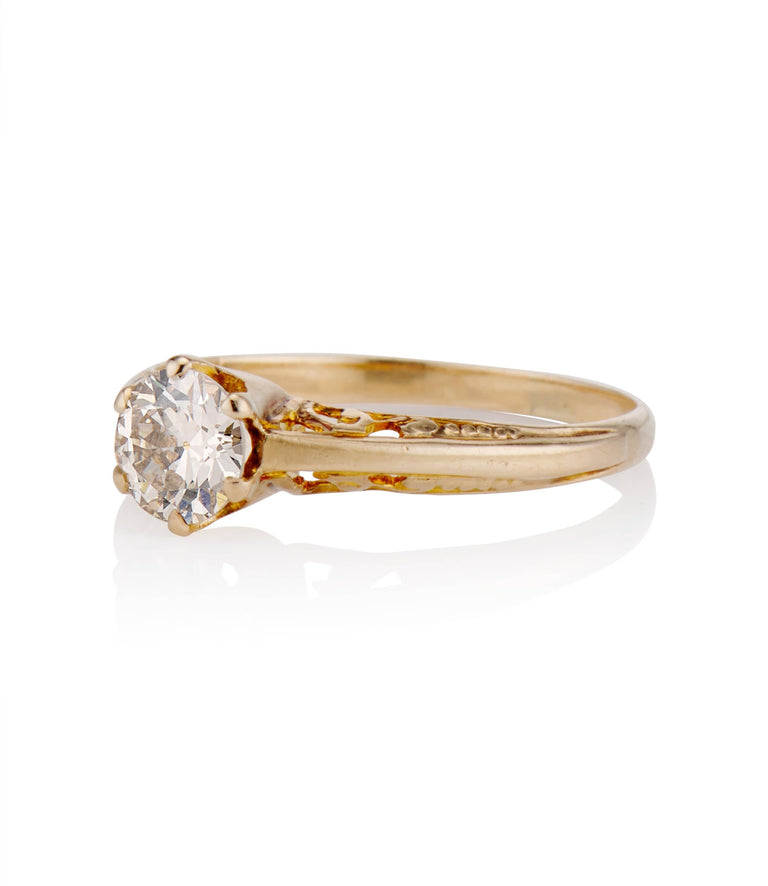 Victorian .50 Carat Old European Cut Diamond Yellow Gold Solitaire Vintage Engagement Ring