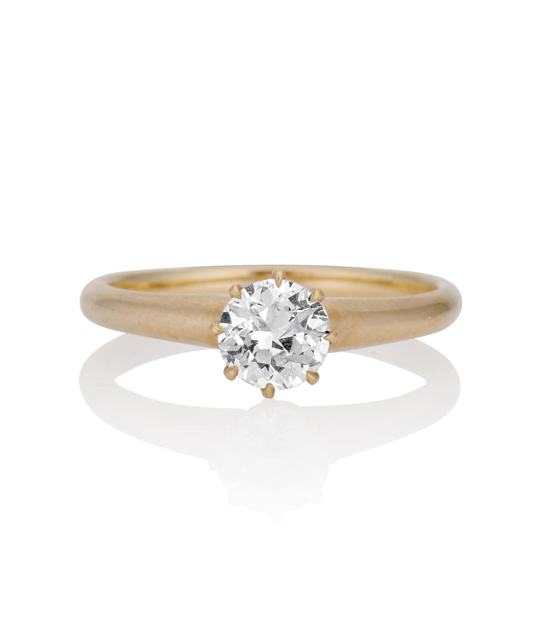 Victorian .56 Carat Old European Cut Diamond Yellow Gold Antique Solitaire Engagement Ring