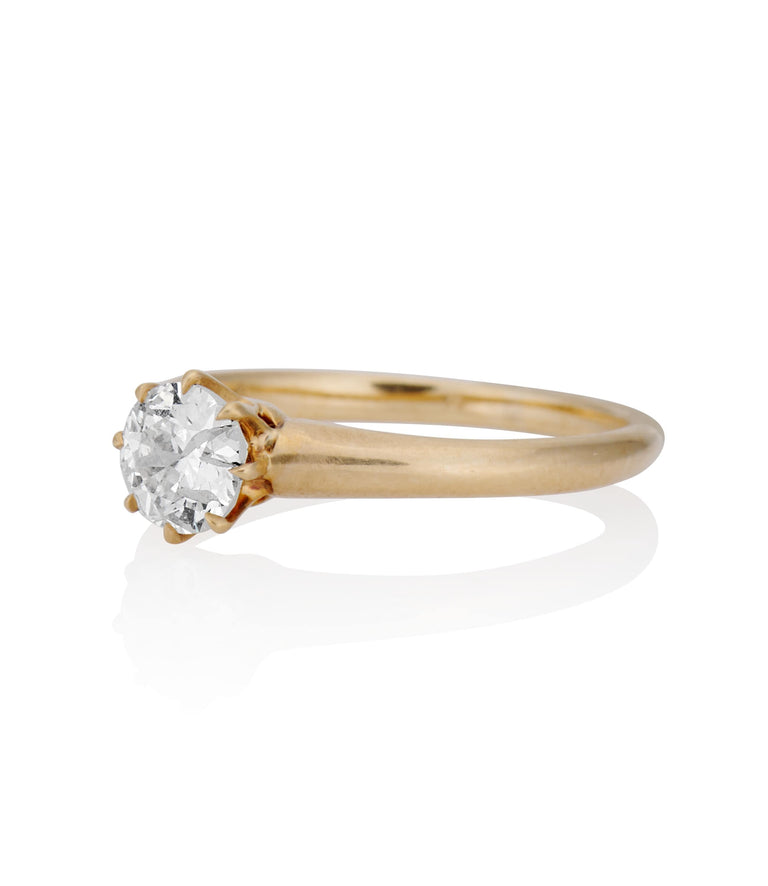 Victorian .56 Carat Old European Cut Diamond Yellow Gold Antique Solitaire Engagement Ring