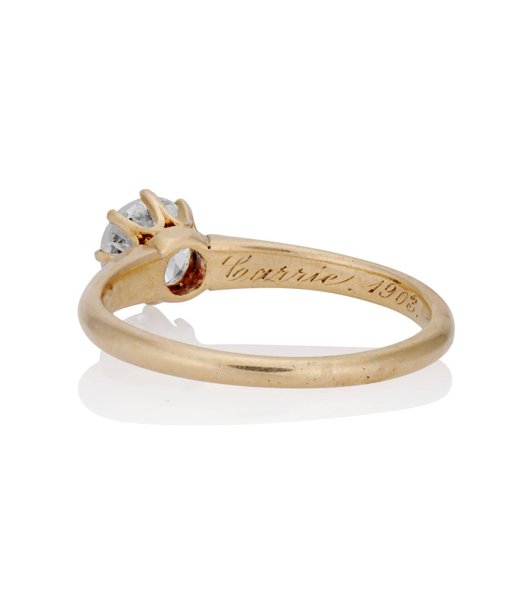 Victorian .56 Carat Old European Cut Diamond Yellow Gold Antique Solitaire Engagement Ring