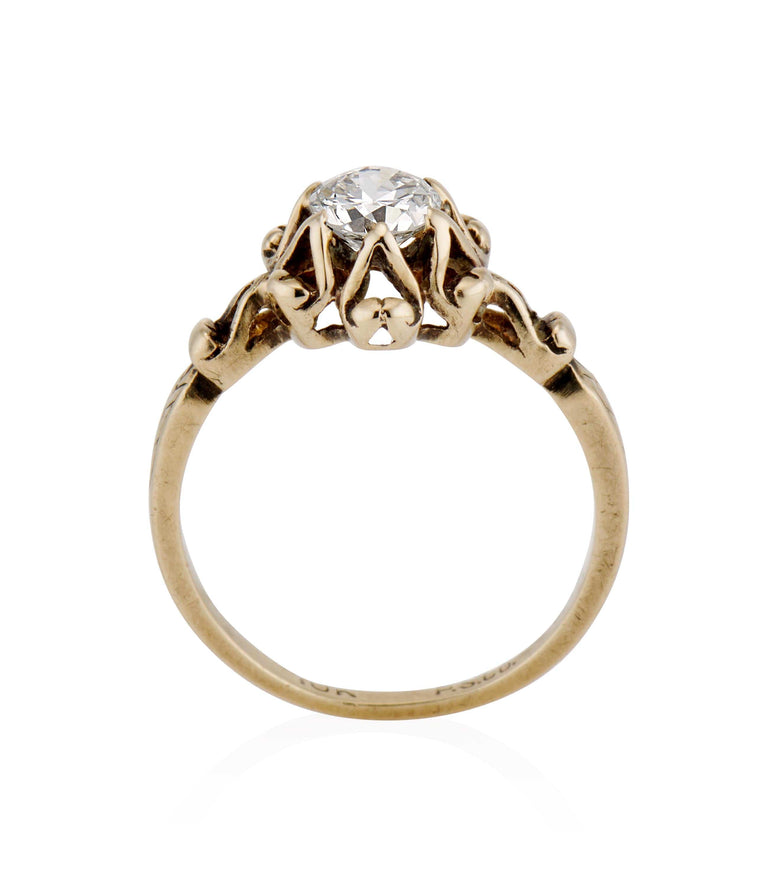 Victorian .60 Carat Old European Cut Diamond Yellow Gold Vintage Engagement Ring