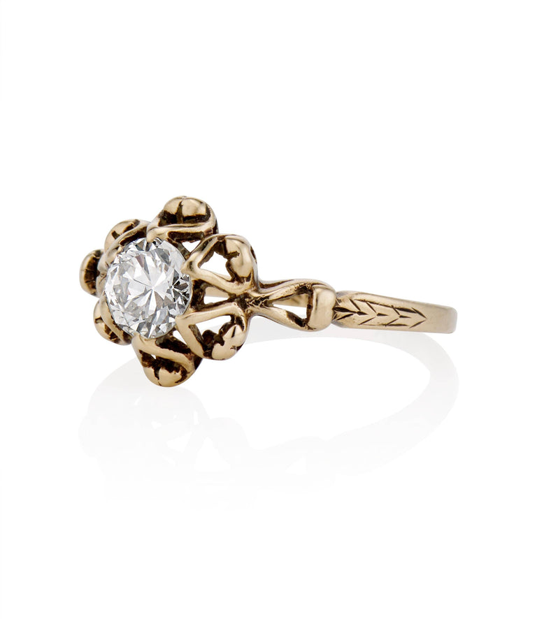 Victorian .60 Carat Old European Cut Diamond Yellow Gold Vintage Engagement Ring