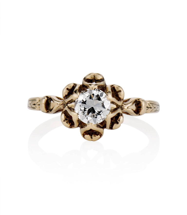 Victorian .60 Carat Old European Cut Diamond Yellow Gold Vintage Engagement Ring