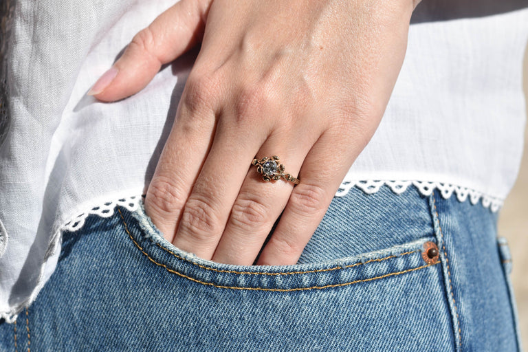 Victorian .60 Carat Old European Cut Diamond Yellow Gold Vintage Engagement Ring