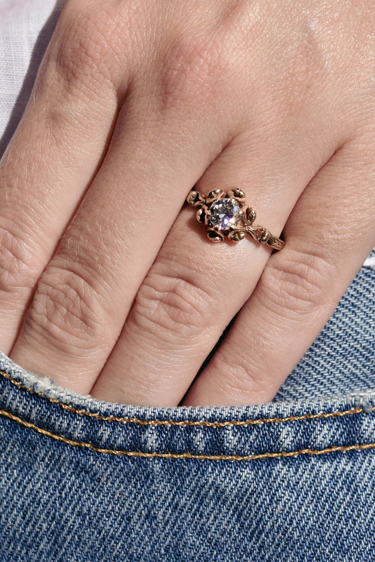 Victorian .60 Carat Old European Cut Diamond Yellow Gold Vintage Engagement Ring