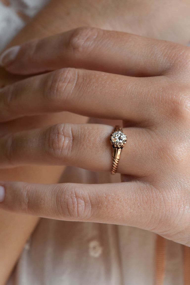 Victorian .61 Carat Old European Cut Diamond Rose Gold Buttercup Antique Engagement Ring