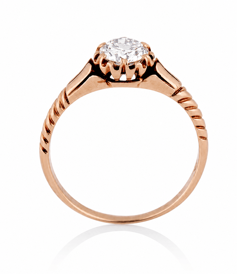 Victorian .61 Carat Old European Cut Diamond Rose Gold Buttercup Antique Engagement Ring
