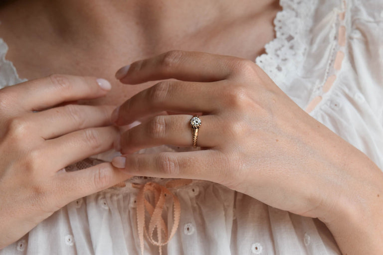 Victorian .61 Carat Old European Cut Diamond Rose Gold Buttercup Antique Engagement Ring