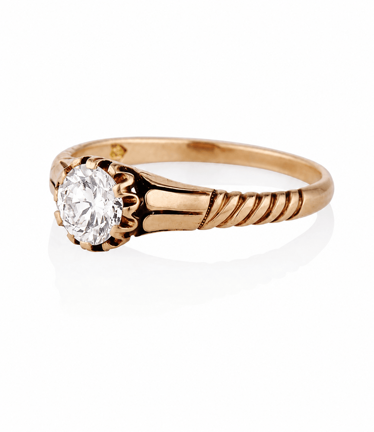 Victorian .61 Carat Old European Cut Diamond Rose Gold Buttercup Antique Engagement Ring