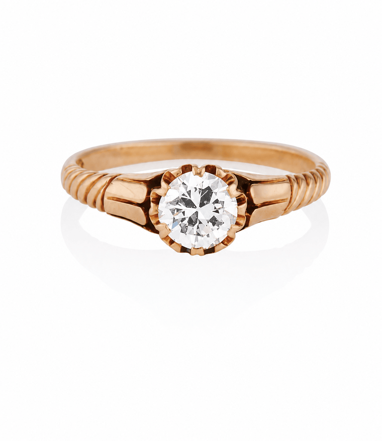 Victorian .61 Carat Old European Cut Diamond Rose Gold Buttercup Antique Engagement Ring