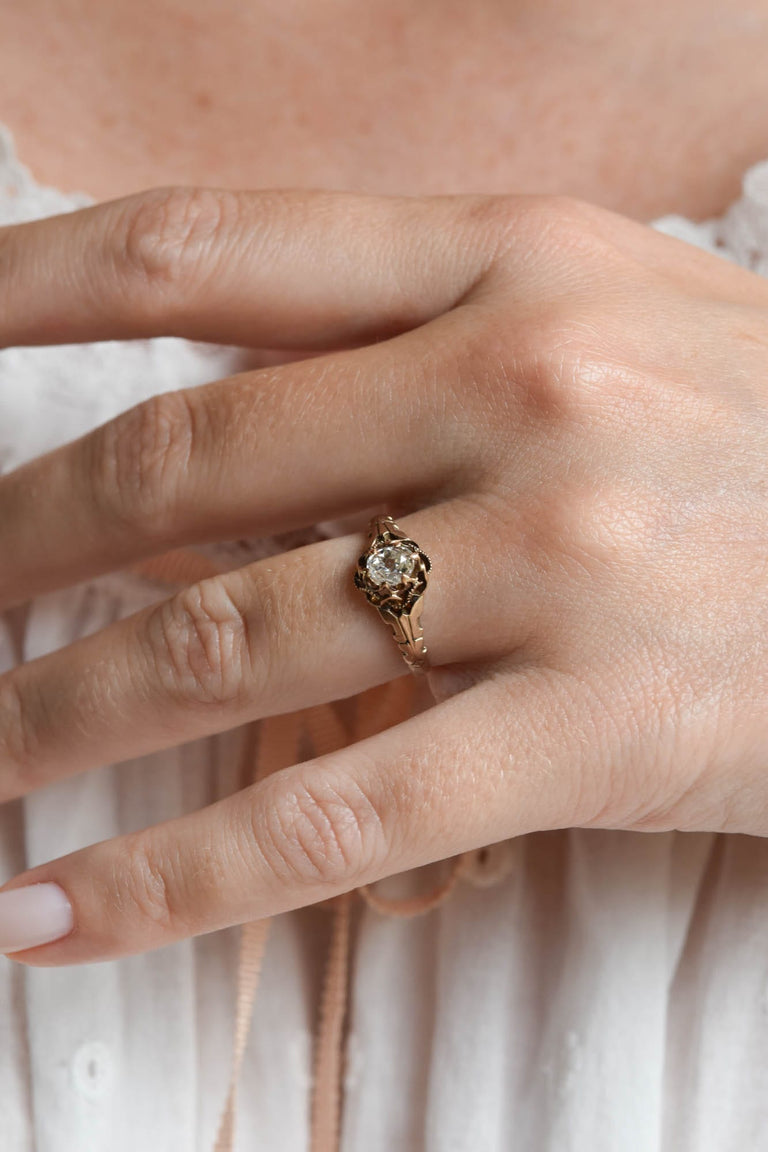 Victorian .61 Carat Old Mine Cut Diamond Yellow Gold Antique Engagement Ring