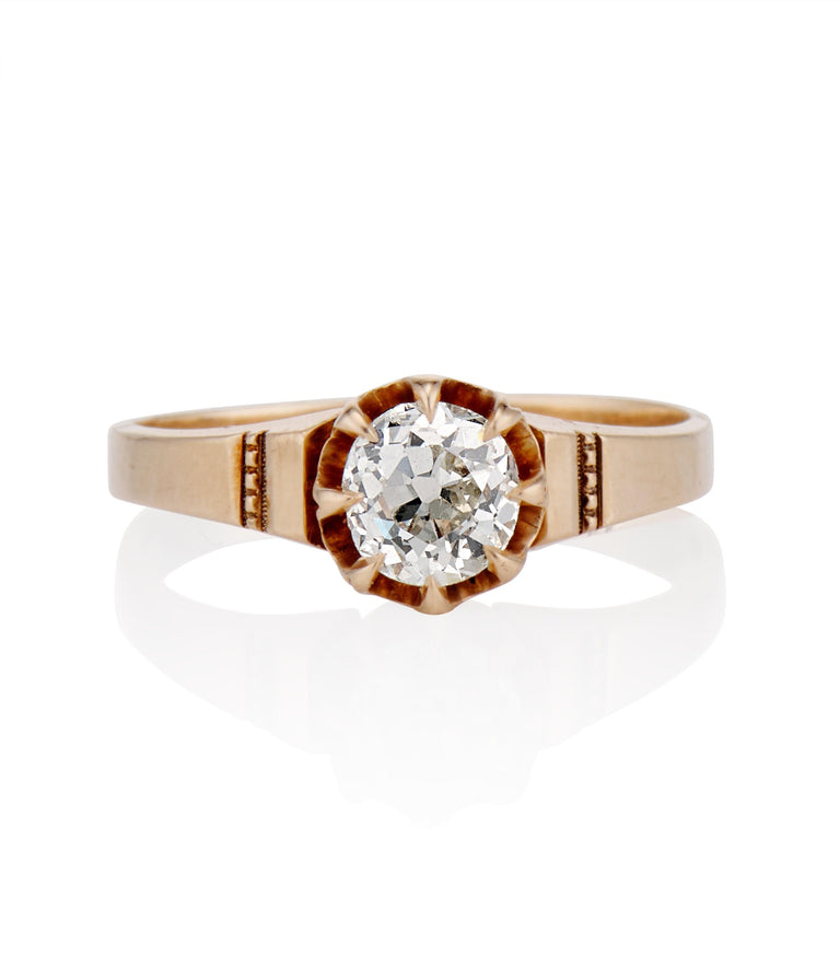 Victorian .65 Carat Old European Cut Diamond Solitaire Rose Gold Vintage Engagement Ring