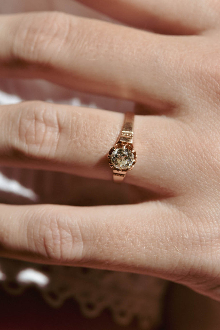 Victorian .65 Carat Old European Cut Diamond Solitaire Rose Gold Vintage Engagement Ring