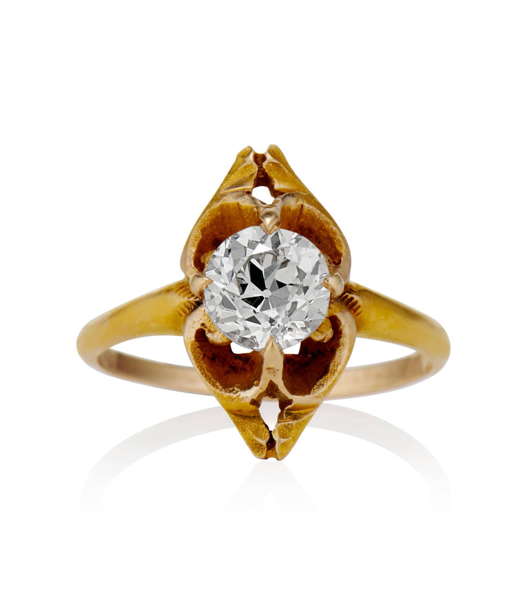 Victorian .66 carat Old European Cut Diamond Yellow Gold Vintage Engagement Ring