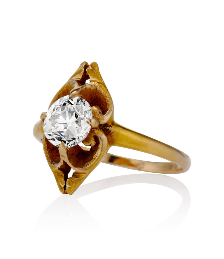 Victorian .66 carat Old European Cut Diamond Yellow Gold Vintage Engagement Ring