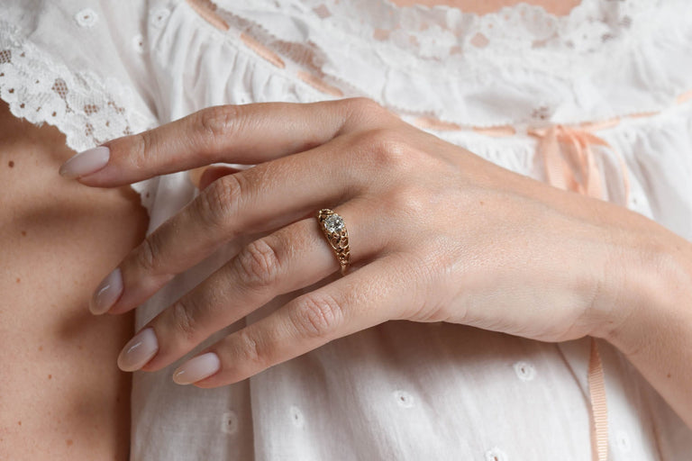 Victorian .67 Carat Old European Cut Diamond Yellow Gold Antique Engagement Ring
