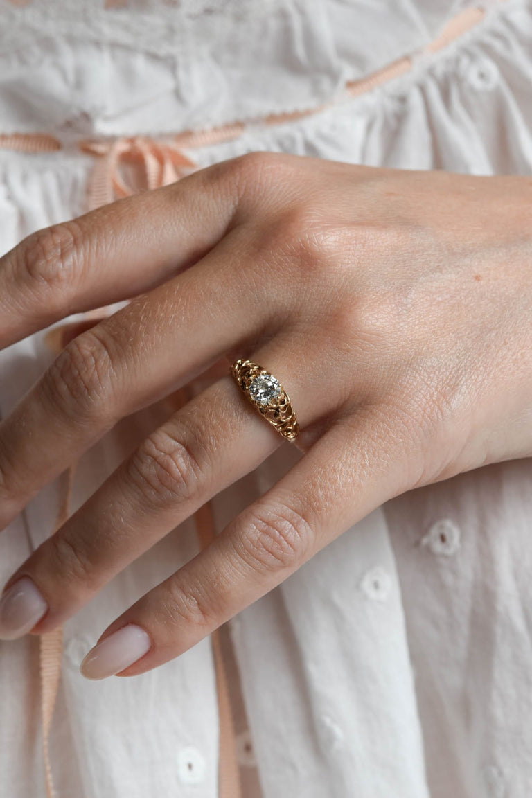 Victorian .67 Carat Old European Cut Diamond Yellow Gold Antique Engagement Ring