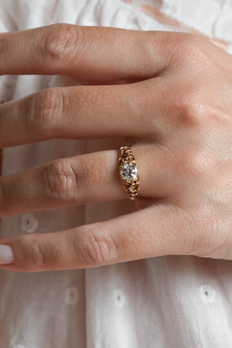 Victorian .67 Carat Old European Cut Diamond Yellow Gold Antique Engagement Ring