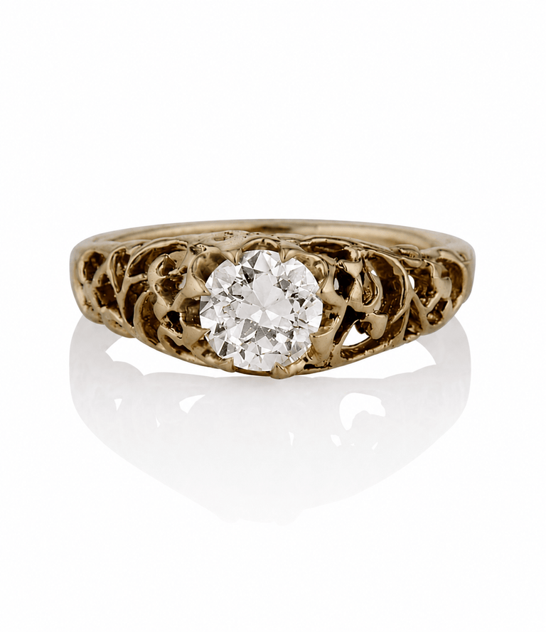 Victorian .67 Carat Old European Cut Diamond Yellow Gold Antique Engagement Ring
