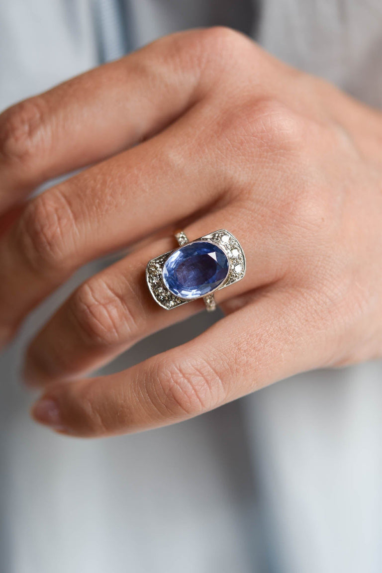 Victorian 7.25 Carat Ceylon No Heat Sapphire and Diamond Vintage Engagment Ring