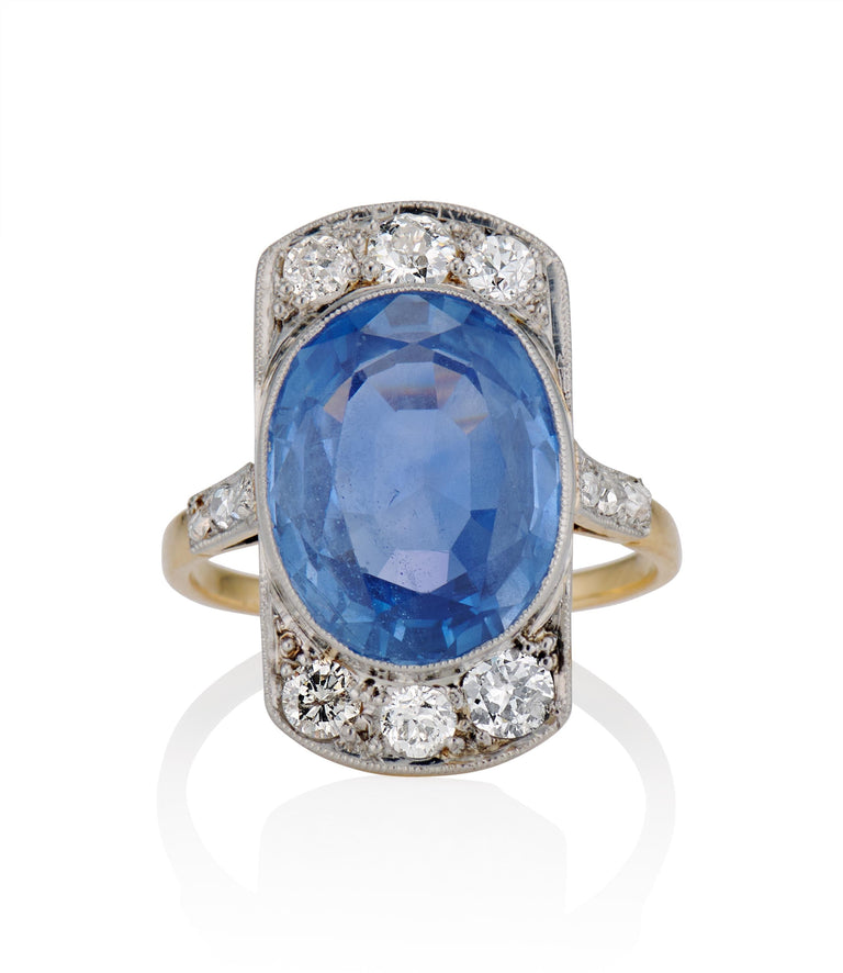 Victorian 7.25 Carat Ceylon No Heat Sapphire and Diamond Vintage Engagment Ring