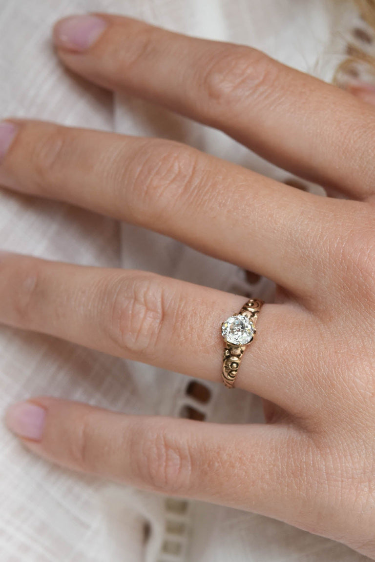 Victorian .75 Carat Old Mine Cut Diamond Rose Gold Antique Engagement Ring