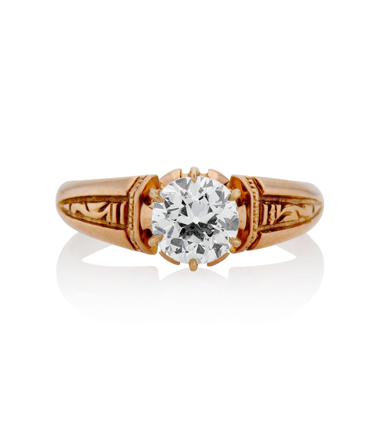 Victorian .76 Carat Old Euro Cut Diamond Yellow Gold Antique Engagement Ring