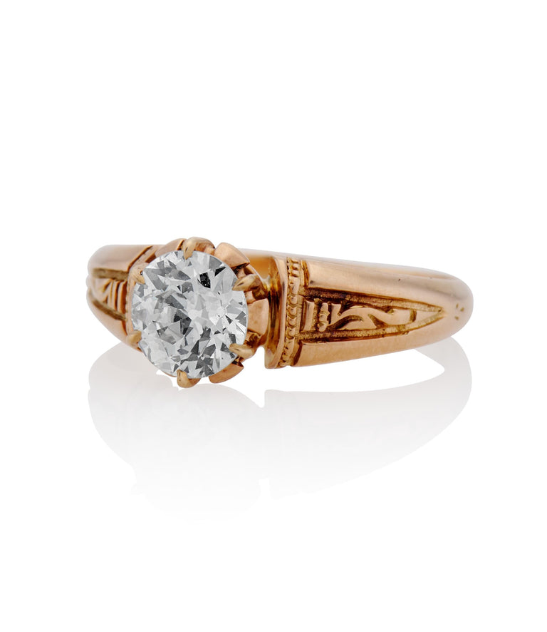 Victorian .76 Carat Old Euro Cut Diamond Yellow Gold Antique Engagement Ring