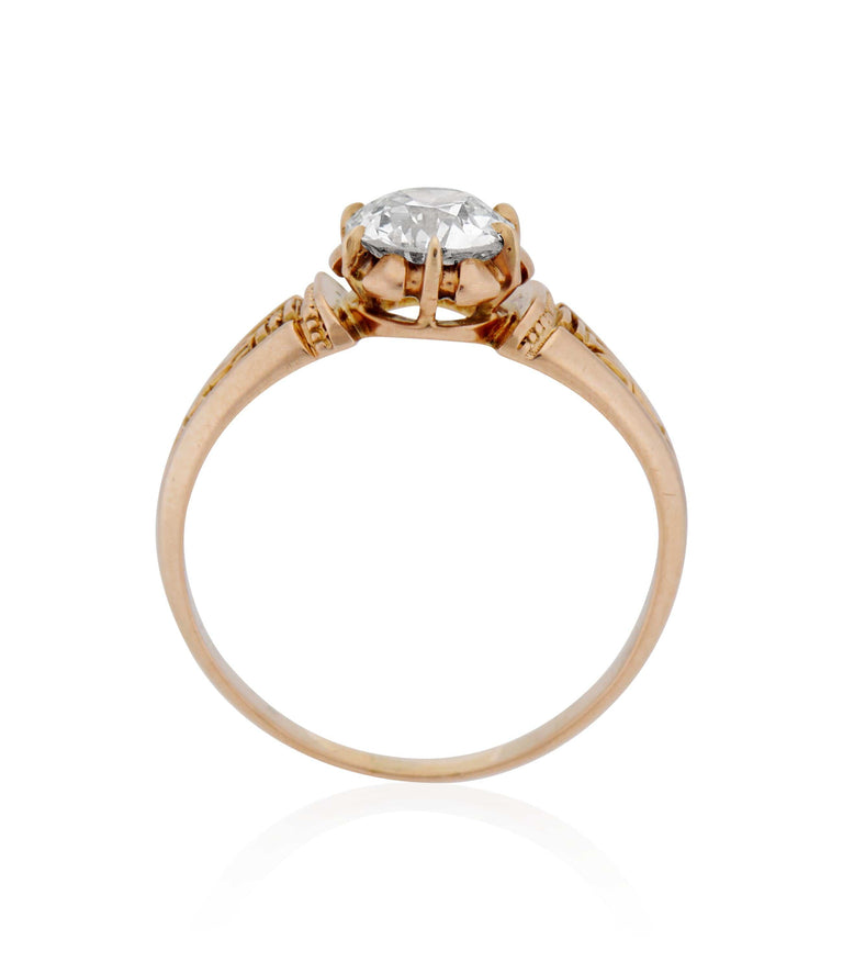 Victorian .76 Carat Old Euro Cut Diamond Yellow Gold Antique Engagement Ring