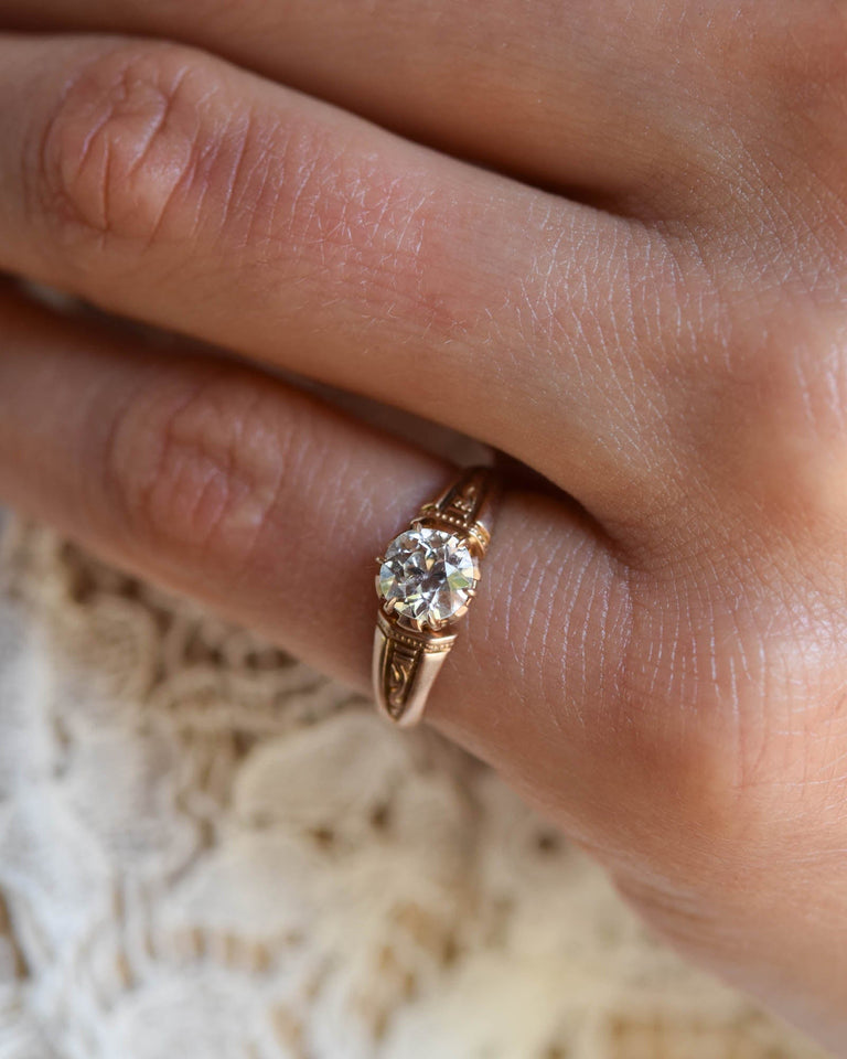 Victorian .76 Carat Old Euro Cut Diamond Yellow Gold Antique Engagement Ring