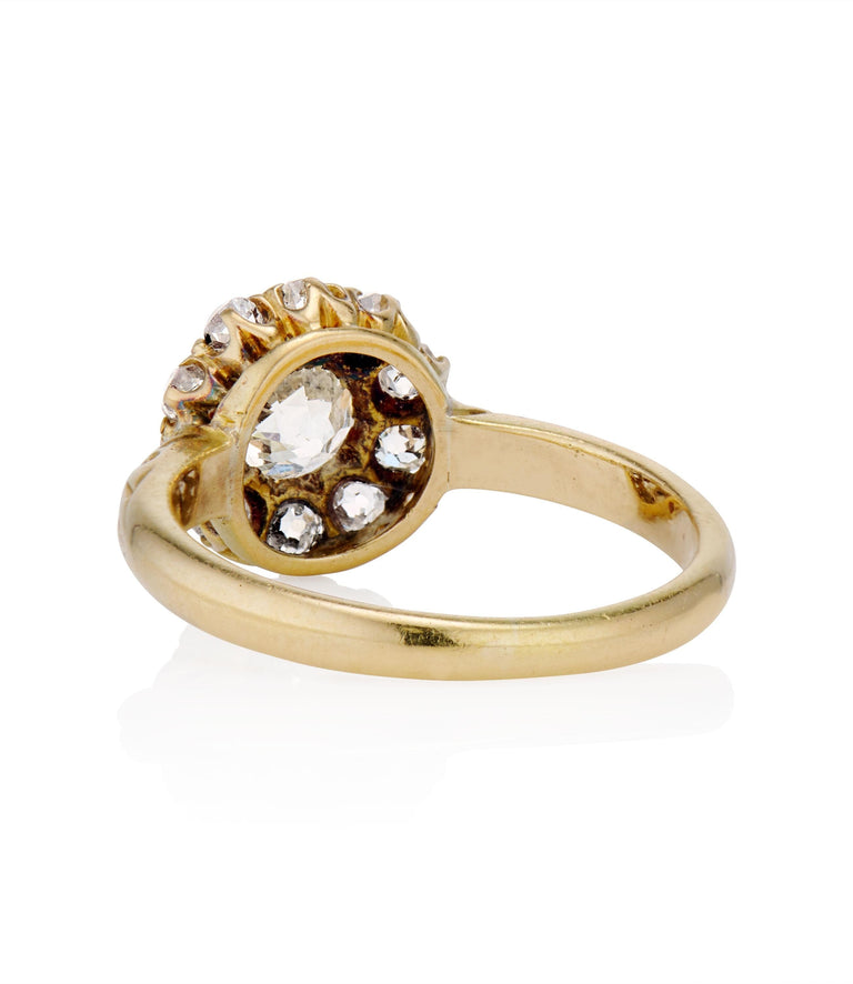 Victorian .84 carat Old European Cut Diamond Yellow Gold Cluster Vintage Engagement Ring