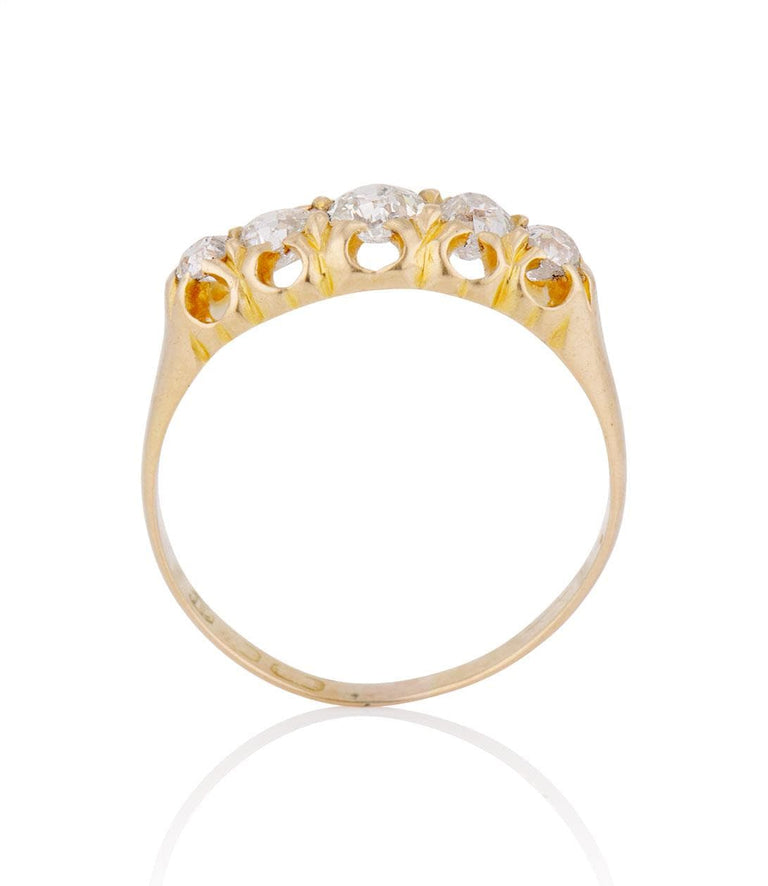Victorian .85 Carat Old Mine Cut Diamond Yellow Gold Five Stone Wedding Band