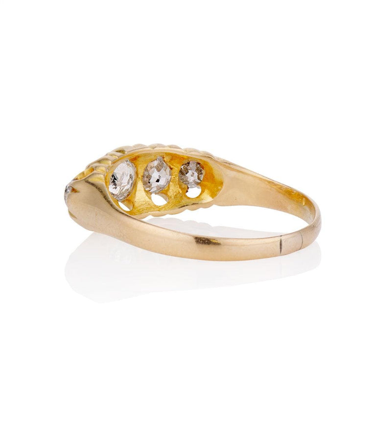 Victorian .85 Carat Old Mine Cut Diamond Yellow Gold Five Stone Wedding Band