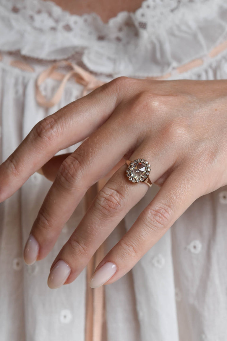 Victorian .92 Carat Rose Cut Diamond Yellow Gold Antique Cluster Engagement Ring