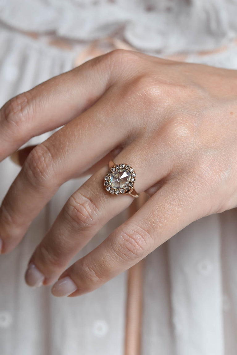 Victorian .92 Carat Rose Cut Diamond Yellow Gold Antique Cluster Engagement Ring