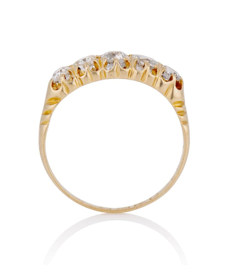 Victorian .95 Carat Old Mine Cut Diamond Yellow Gold Antique Five Stone Band