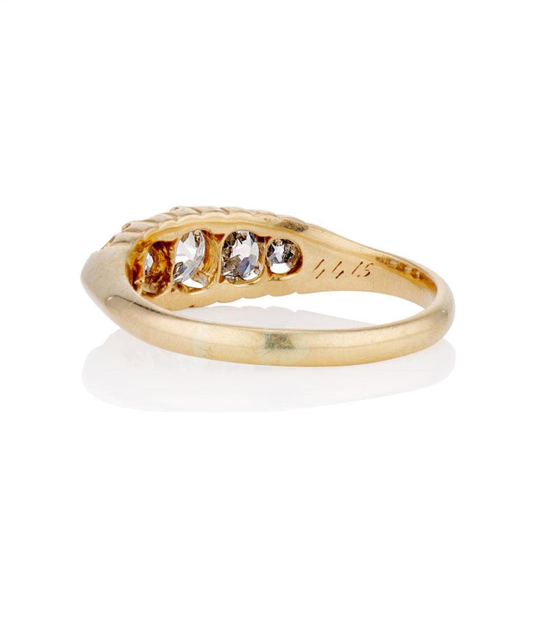 Victorian .95 Carat Old Mine Cut Diamond Yellow Gold Five Stone Wedding Band