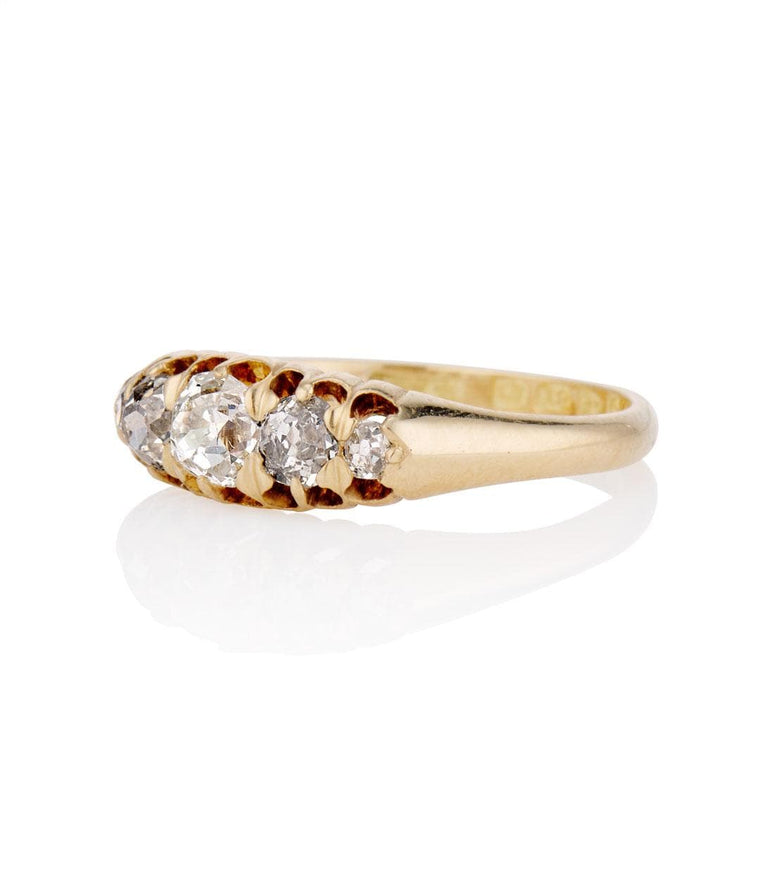 Victorian .95 Carat Old Mine Cut Diamond Yellow Gold Five Stone Wedding Band