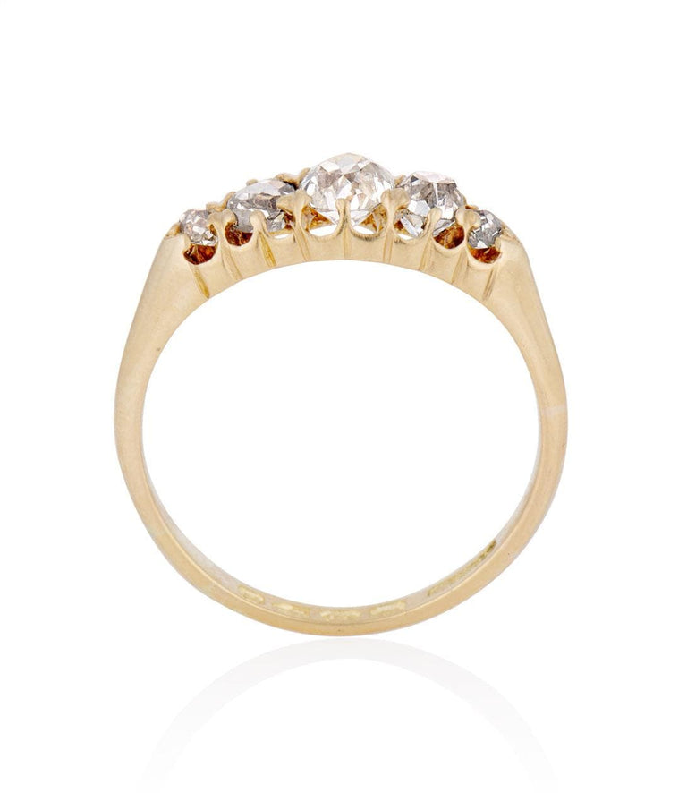 Victorian .95 Carat Old Mine Cut Diamond Yellow Gold Five Stone Wedding Band