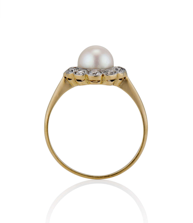 Victorian Diamond and Pearl Two Tone Cluster Vintage Engagement Ring