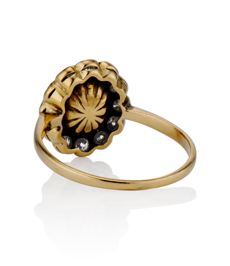 Victorian Diamond and Pearl Two Tone Cluster Vintage Engagement Ring