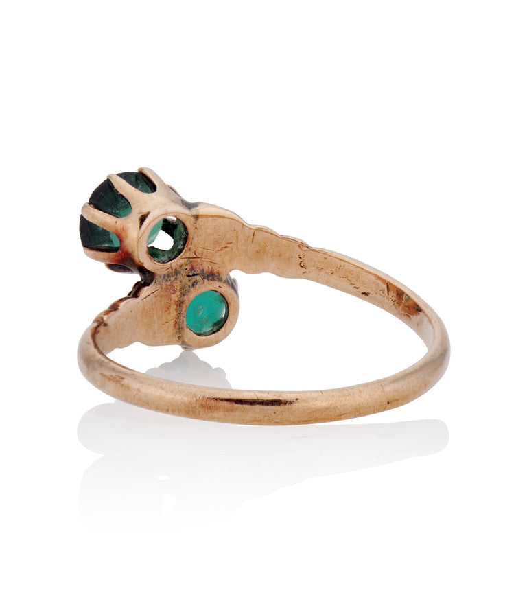 Victorian Emerald Yellow Gold Toi et Moi Antique Engagement Ring