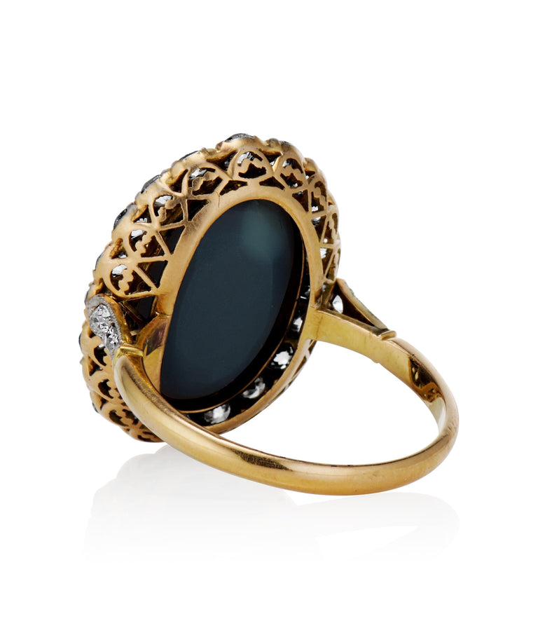 Victorian Natural Opal and Diamond Cluster Two Tone Vintage Engagement Ring