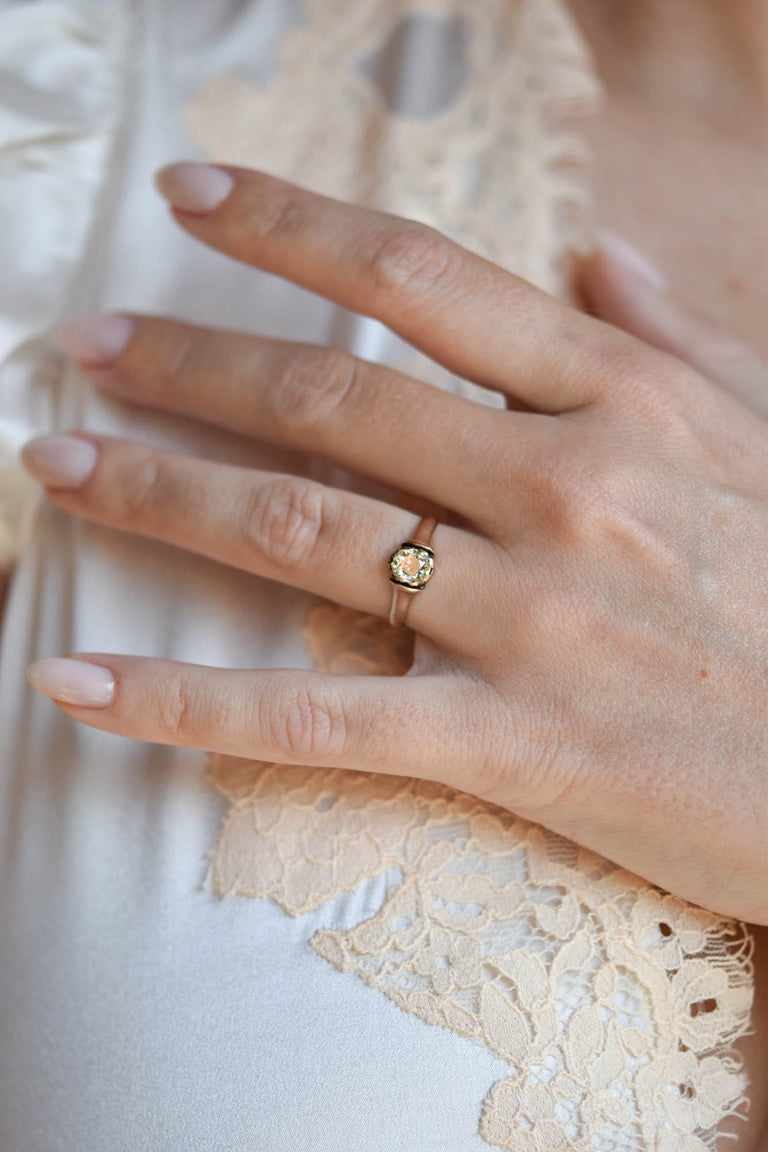 Victorian .76 Carat Old Mine Cut Diamond Rose Gold Antique Engagement Ring